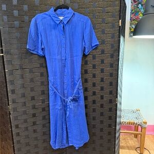 Whistles Blue Button Up Dress With Collar And Belt